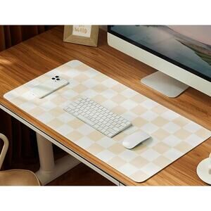 Large Leather Checkered Desk Writing Mat, Keyboard Pad, Waterproof, Large